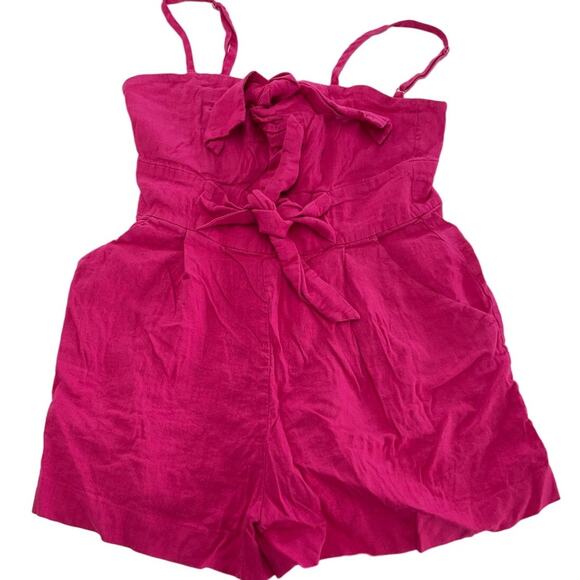 Milly Romper Womens 6 Pink Anya Sweetheart Neckline Tie Bow Cutout Linen - Picture 2 of 13